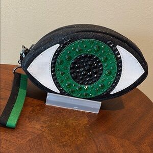 conversation piece EYE wristlet  cosmetic bag  makeup bag Glitter black/GN